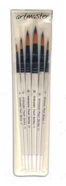 Artmaster Artists Watercolour Pearl Brush Wallet Set | 6 Round Brushes by The Art Shop Skipton