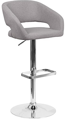 Flash Furniture Barhocker, modern, grauer Stoff, höhenverstellbar, mit abgerundeter, mittelhoher Rückenlehne und Chrombasis, 107 x 53 x 52 cm
