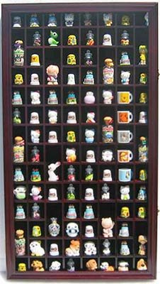 100 Thimble Display Case Wall Cabinet Holder Shadow Box, with Real Glass Door and Felt Interior Background-Mahogany Finish (TC100-MAH)