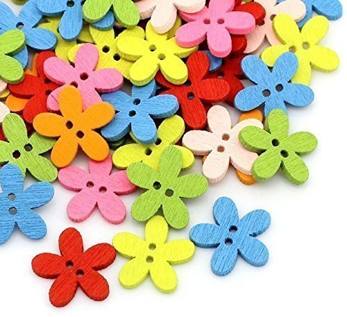 SiAura Material 20x Forme Boutons en Bois Fleurs 14x 15mm