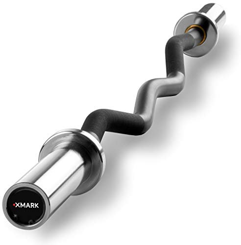 XMark Olympic EZ Curl Bar, Olympic Barbell, 400 lb Weight Capacity Easy Curl Bar, Curling Bar, Bicep Curl and Triceps Extension, Fits 2 Olympic Weight Plates, Great for Your Home Gym