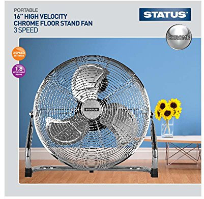 Status Floor Fan | 16 Inch Portable Fan | 3 Speed Adjustable Angle Fan | Chrome | S16CFLOORFAN1PKB [Energy Class A]