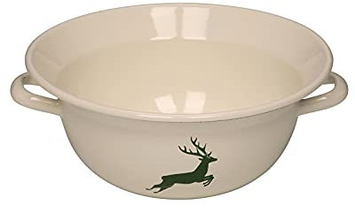 Riess, 0296-072 Weitling 28 4,00 L, COUNTRY - HIRSCH GRÜN, Durchmessser 28 cm, Höhe 12 cm, Inhalt 4 Liter, Emaille, beige mit grünem Hirsch, Induktion