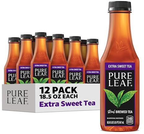 Pure Leaf Iced Tea, Extra Sweet, Real Brewed Tea, 18.5 Fl Oz Bottles (Pack Of 12)