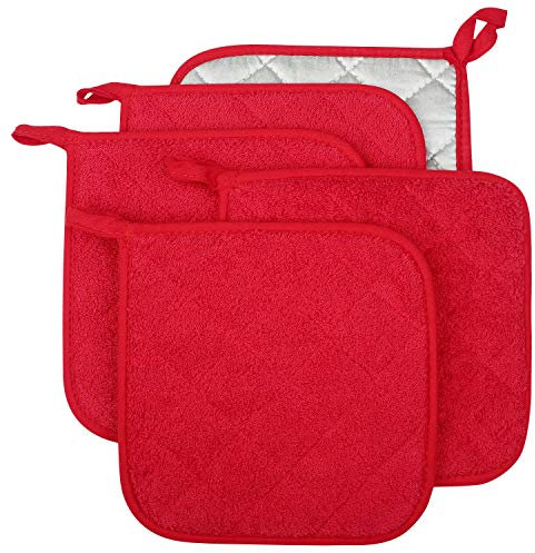 Lifaith Set di 5 presine da Cucina Completamente in Cotone e in Tessuto di Spugna termoresistente, Ideali per Uso Quotidiano in Cucina e con fornelli e Forno Rosso