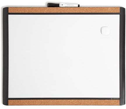 U Brands Whiteboard, Magnetic Dry Wipe Board 51x41 cm with Black Pin-It Frame, Includes Marker, Marker Clip and Magnet, Wall Mount Small White Board for Office, School, Home, Planning