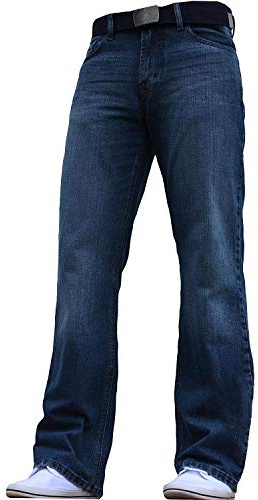 BNWT New Mens Wide Leg Bootcut Flared Blue Heavy Denim Jeans All Waist & Sizes Dark Blue 34W X 34L