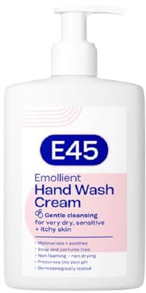 E45 Hand and Body Wash Cream - Relieve Dry, Itchy & Irritated Eczema Prone Skin - 250ml - Gently Cleanses Very Dry and Sensitive Skin - Dermatological Soap Free Emollient