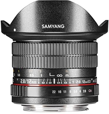 Samyang F1112109101 - Objetivo fotográfico DSLR para Micro Cuatro Tercios (Distancia Focal Fija 12mm, Apertura f/2.8-22 ED AS NCS, Ojo de Pez), Negro