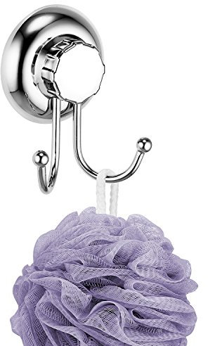 MaxHold No-Drilling/Suction Cup Double Robe Hook - Vaccum System - Stainless Steel Never Rust - for Bathroom & Kitchen