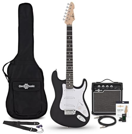 LA Electric Guitar Black, 10W Guitar Amp & Accessory Pack