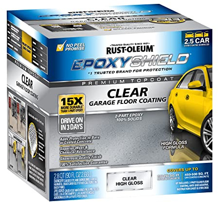 Rust-Oleum 292514 EPOXYSHIELD Premium Clear Garage Floor Coating Kit, 2.5 Car, Gloss Clear