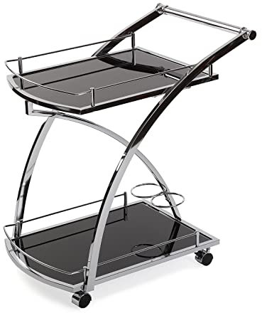 Versa Driana Wagen für Küche, Wohnzimmer oder Esszimmer, Moderne Servierwagen, Maßnahmen (H x L x B) 73 x 46 x 66 cm, Glas und Metall, Farbe: Schwarz
