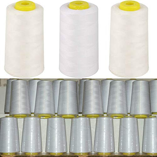 White Overlocking Sewing Machine Polyester Thread Four 5000 Yards Cones