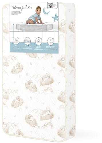 Dream On Me 3 inch Spring Coil Portable Crib Mattress | Greenguard Gold Certified, Brown clouds