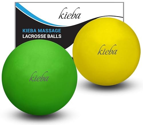 Kieba Massage Lacrosse Balls for Myofascial Release, Trigger Point Therapy, Muscle Knots, and Yoga Therapy. Set of 2 Firm Balls (Green and Yellow)