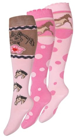 6 paires de chaussettes enfants du genou avec des motifs de chevaux, le coton. Oeko-Tex Standard 100 certifié., Multicolore, 23/26