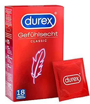 Durex Gefühlsecht Classic Kondome – Dünne Kondome mit anatomischer Easy-On-Form & mit Silikongleitgel befeuchtet –1er Pack (18 Stück)
