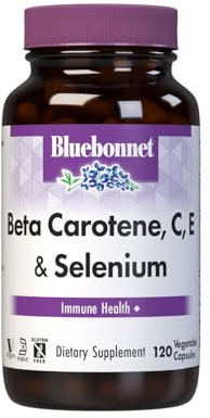 Bluebonnet Beta Carotene C and E Plus Selenium Vegetarian Capsules, 120 Count, White