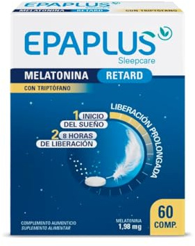 EPAPLUS Sleepcare Melatonina Retard 1,98 mg con Triptófano, 60 Comprimidos | Complemento alimenticio con melatonina, triptófano, magnesio y vitaminas B3 y B6, que ayuda a conciliar el sueño