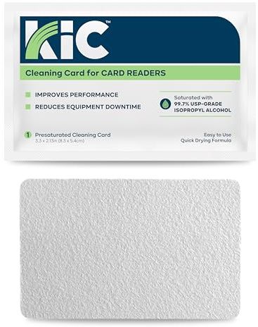 KICTeam - Cleaning Cards for Swipe Card Readers, Time/Badge Readers, Hotel Door Readers & More (50 Cards) - Presaturated with Quick Drying Solution - Made in USA