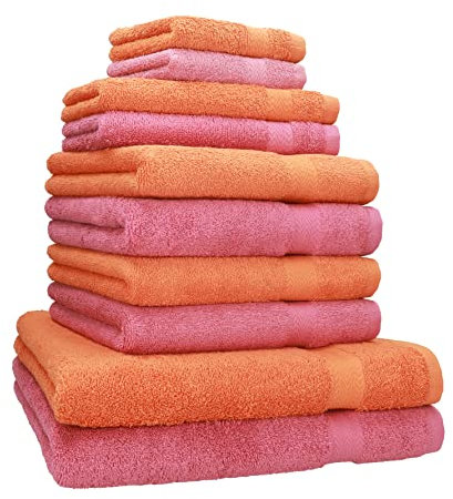 Betz 10-TLG. Handtuch-Set Classic 100% Baumwolle 2 Duschtücher 4 Handtücher 2 Gästetücher 2 Seiftücher Farbe orange und Altrosa