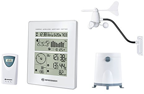 Bresser 7002600 - Estación meteorológica con sensor exterior, pluviómetro, anemómetro, color blanco
