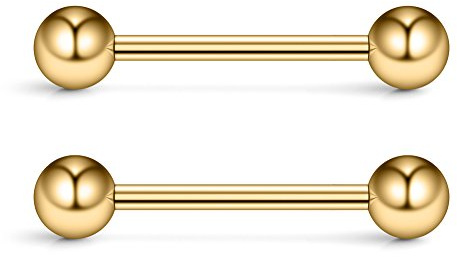 Ruifan Gold Plated 316L Stainless Steel Nipple Shield Barbell Ring Bar Body Piercing 14G 2PCS