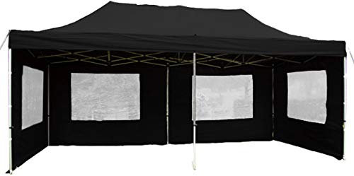 Falt-Pavillon Partyzelt mit Seitenteilen solide Ausführung für Garten Terrasse Feier Markt als Unterstand Plane wasserdichtes Dach 270/m² 3 x 6 m schwarz
