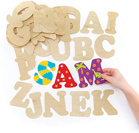 Baker Ross Lot de 52 Grandes Lettres en Bois pour Bricolage et Peinture pour Enfants
