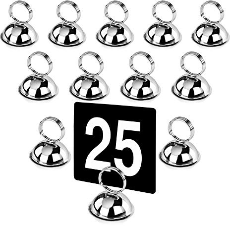 New Star Foodservice Split-Ring Style Place Card / Table Number Holder, 2.5 x 2.33 Inch, Silver, Set of 12