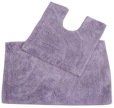 Homescapes 2-TLG. Badematten-Set Flieder, Badematte 50x80 cm & WC-Vorleger mit Ausschnitt 50x55 cm, Baumwoll-Badteppiche mit Wende-Design