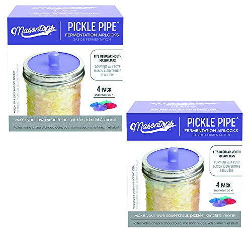 Masontops Pickle Pipes - Waterless Airlock Fermentation Lids - Regular Mouth Mason Jar Fermenter Caps - Premium Silicone