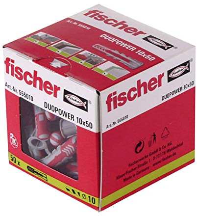 Fischer Deutschl. Chevilles Nylon Expansibles 10x50, Rouge ou Gris, Fixation sur Mur, Béton, Brique, Bois, 1 Pièce