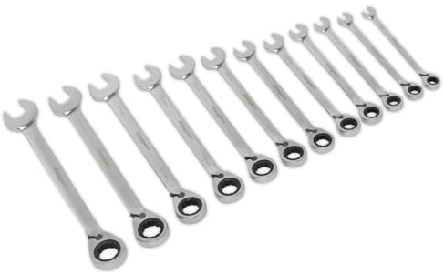 Sealey S0840 Metric Reversible Ratchet Combination Spanner Set, Silver, 12 Pieces