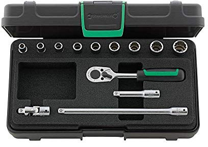 Stahlwille 96016302 Steckschlüsselgarnitur 13-teilig im robusten, stapelbaren ABS-Kunststoffkasten