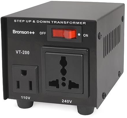 Bronson++ VT 200 (200 Watt) 220V to 110V Voltage Converter, use 200W US devices in Europe - Step Up Down Transformer - 110 USA to 220-240 EU-UK volt outputs