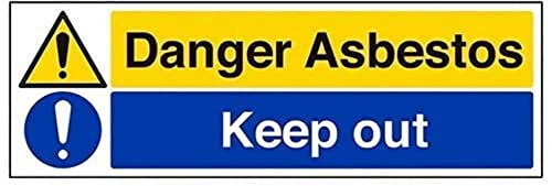 V Safety 6B010BJ-R Danger Asbestos Keep Out Warning Sign - Landscape - 450mm x 150mm - 1mm Rigid Plastic, Black/Blue/Yellow