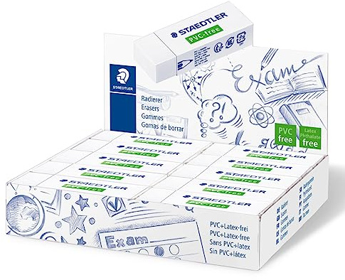 Staedtler PVC FREE, gomma per cancellare, colore bianco, senza pvc, ftalati né lattice, confezione espositore da 20 pezzi, 525 B20