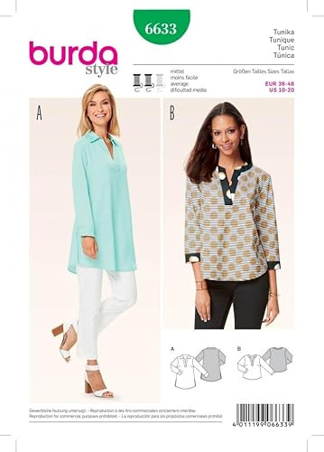 Burda 6633 Schnittmuster Tunika mit Verschlussblenden (Damen, Gr. 36-46)