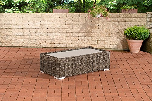 CLP Polyrattan Loungetisch Madeira I Gartentisch Mit Glasplatte I Beistelltisch Aus Rundrattan, Farbe:grau-meliert
