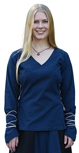 Battle-Merchant Mittelalter Bluse Aila mit Schnürung div. Farben S-XXL - Renaissance LARP Wikinger Damen (Blau, M)
