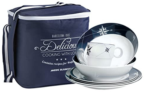 Marine Business northwind Pack Vaisselle avec Panier rectangulaire, mélamine, Bleu et Blanc, 34.5 x 25.5 x 26 cm, Lot de 25