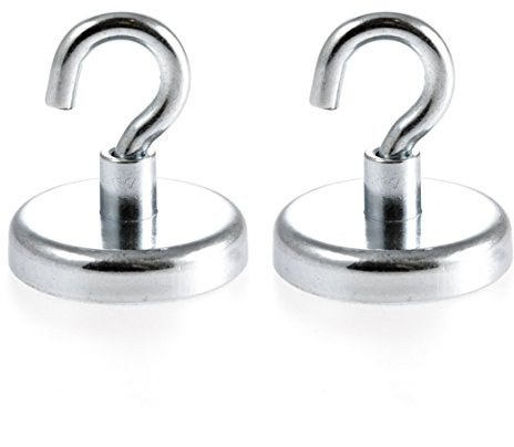 Magnetastico | 2 Stück Neodym N35 Magnethaken Extra Stark 32 mm Ø| Haftkraft 34.0 KG| Magnet Haken, magnetische Wandhaken, Magnet Halter| Super starker Neodymium Hakenmagnet verzinkt Haken magnetisch