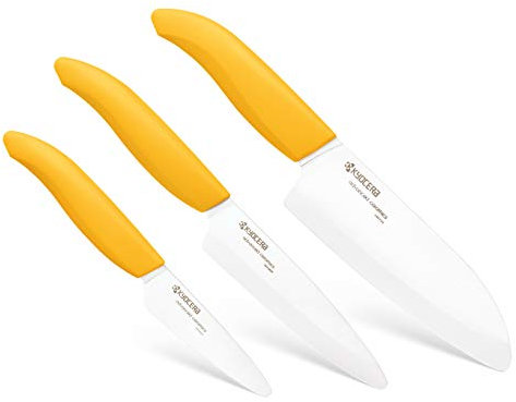 Kyocera 3Piece Advanced ceramic Revolution Series Knife Set, Yellow,White