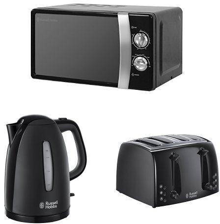 Russell Hobbs 17 L, 700 W Manual Microwave with Textures Kettle, 1.7 L, 3000 W and Textures 4 Slice Toaster - Black