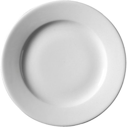 Genware Porcelain Classic Winged Dinner Plates, 23 cm / 9 - Pack of 6, Bright White, Rolled Rim, Chip-Resistant, Dishwasher/Microwave/Oven/Freezer Safe