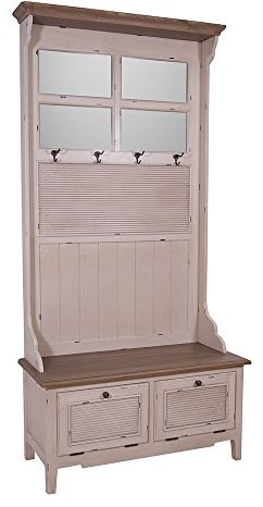 Landhausmöbel Garderobenschrank Bretagne Spiegel Holz Vintage Look Creme Weiss - Landhaus