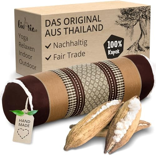 livasia Nackenrolle extralang Nackenstützkissen - Ø 17x56cm - Nackenkissen, Sofakissen Muster, Beinlagerungskissen Kapok, Armlehne Palettenmöbel, Garten und Balkon, handgefertigt (Braun)
