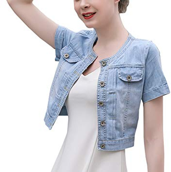 Only Faith Summer Women’s Crew-neck Denim Jacket Short Sleeve Jean Coat Tops (XL, Light blue)